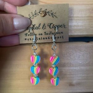 Rainbow Heart Earrings (Handmade, NWT)